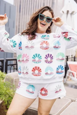 White Clam Shell Multi Shorts