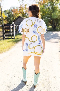 White Cowgirl Icon Poof Sleeve Dress