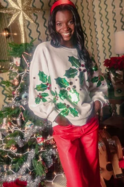 White Diagonal Holly Sweatshirt