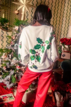 White Diagonal Holly Sweatshirt