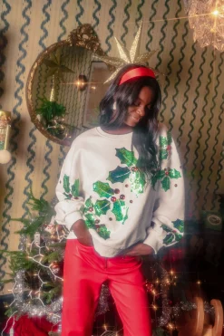 White Diagonal Holly Sweatshirt