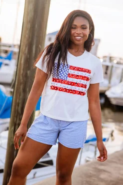 White Flower American Flag Tee