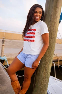 White Flower American Flag Tee