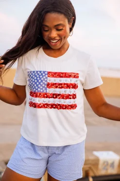 White Flower American Flag Tee