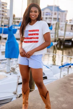 White Flower American Flag Tee