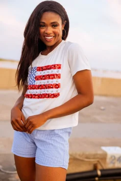 White Flower American Flag Tee