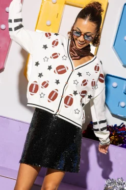 White Football & Stars Knit Cardigan