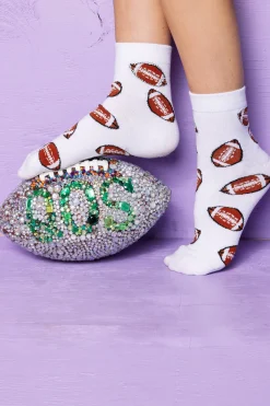 White Football Rhinestone Socks