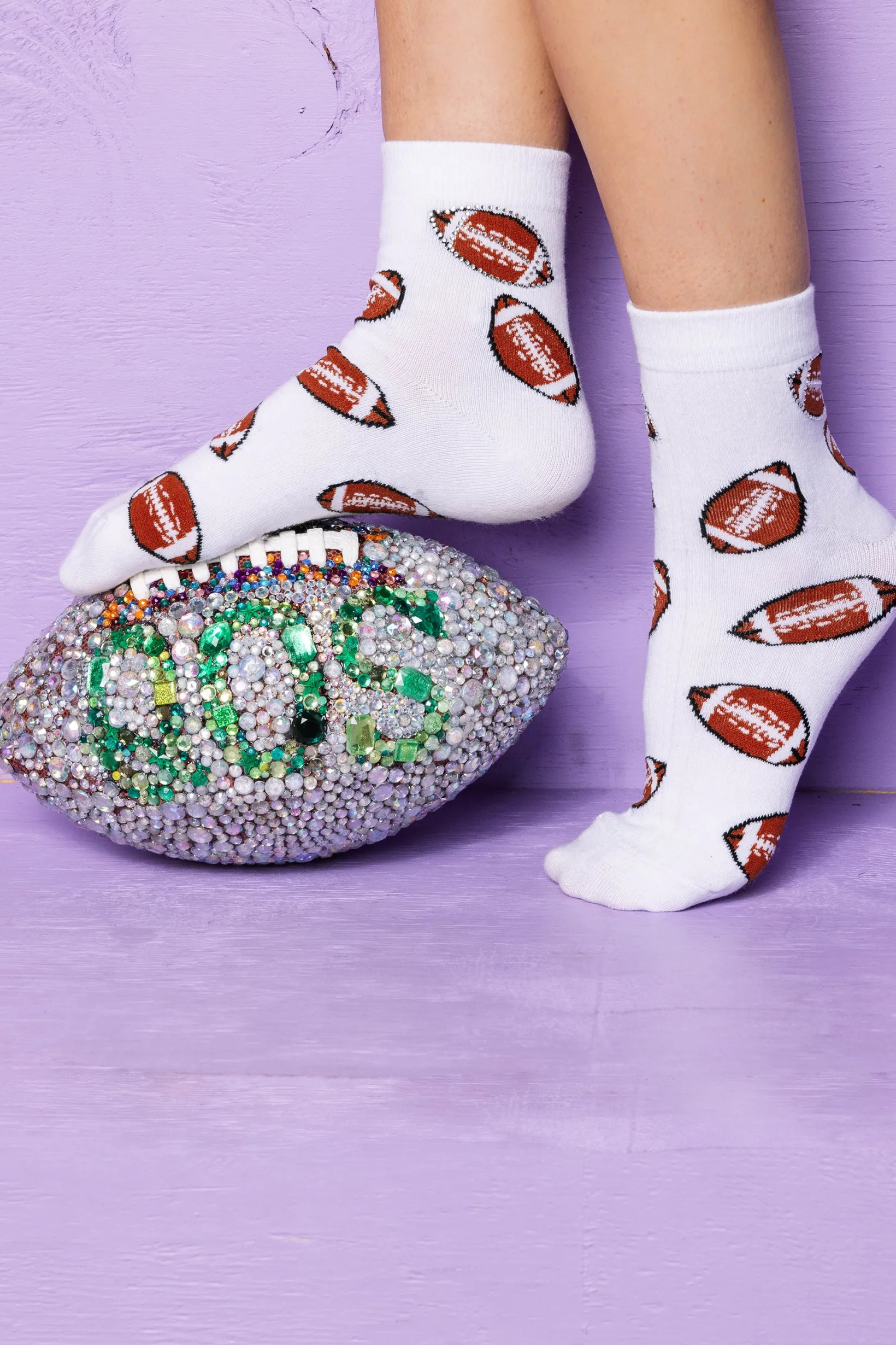 White Football Rhinestone Socks
