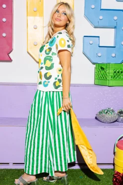 White, Green & Yellow Leopard Sequin & Seed Bead Tee