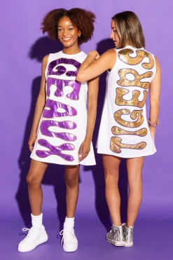 White Iridescent 'Geaux Tigers' Tank Dress - Licensed