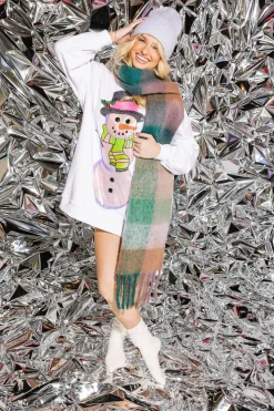 White Metallic Oversized Snowman Sweatshirt Dress