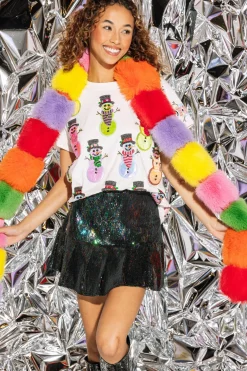 White Metallic Snowmen Tee