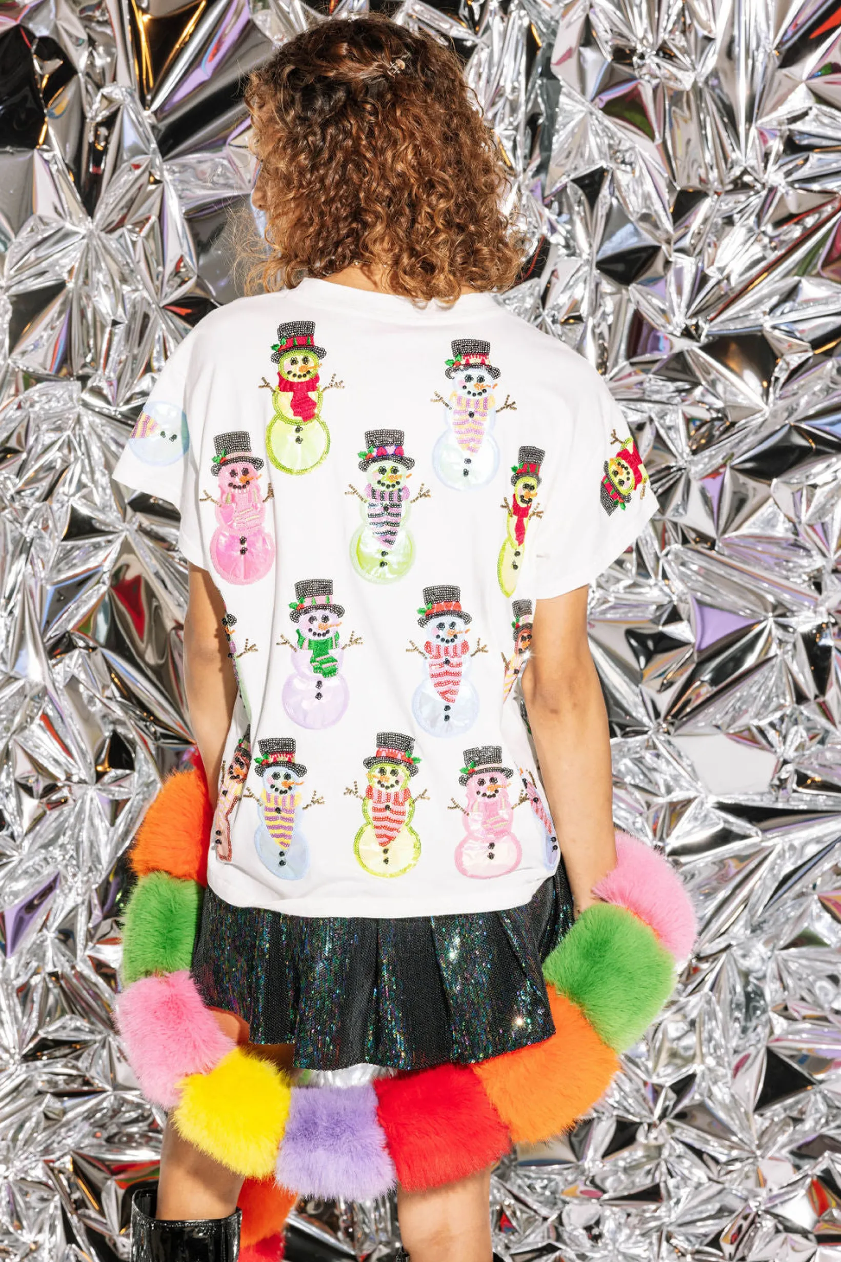 White Metallic Snowmen Tee