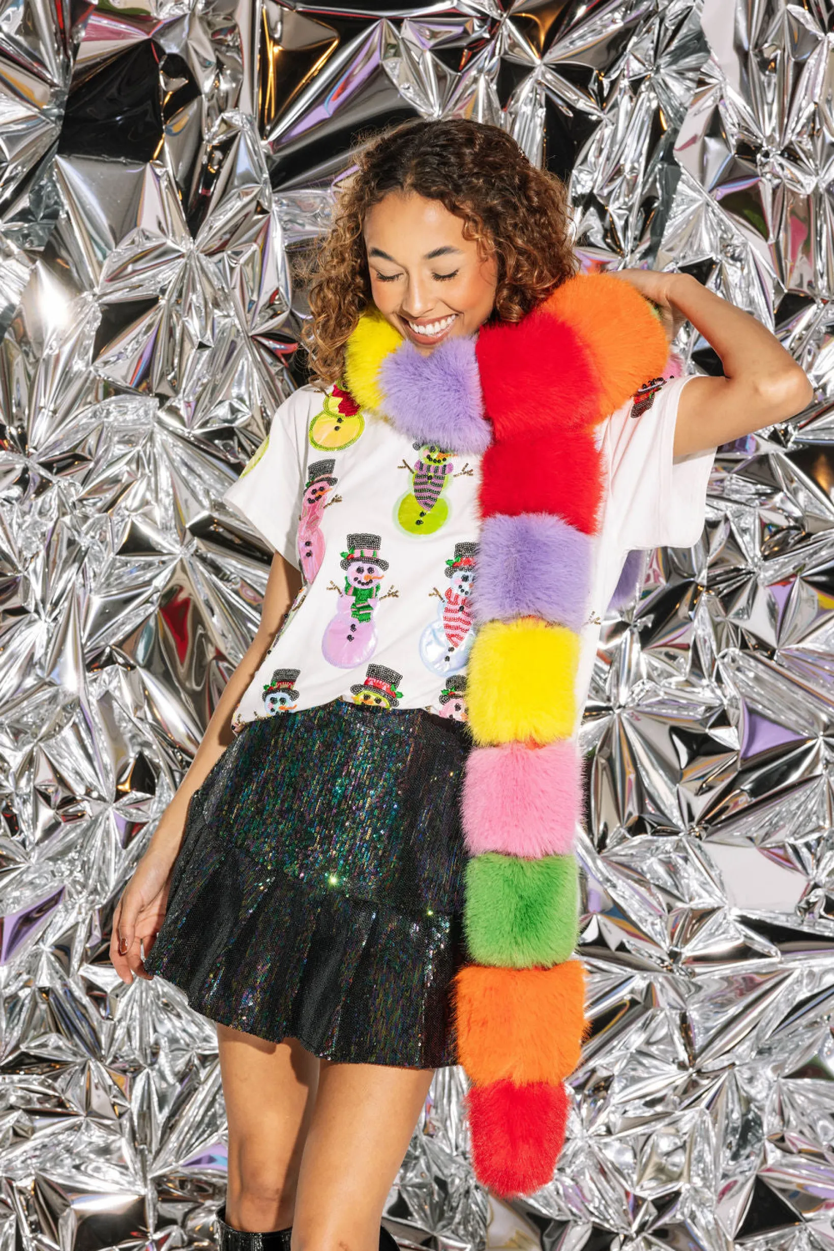 White Metallic Snowmen Tee