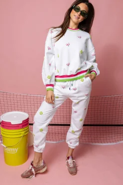 White Multi Beaded Scattered Tennis Jogger