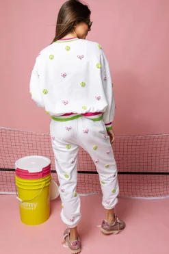 White Multi Beaded Scattered Tennis Jogger