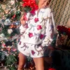 White Multi Bows & Poinsettia Shorts