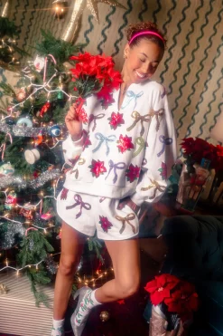 White Multi Bows & Poinsettia Sweatshirt