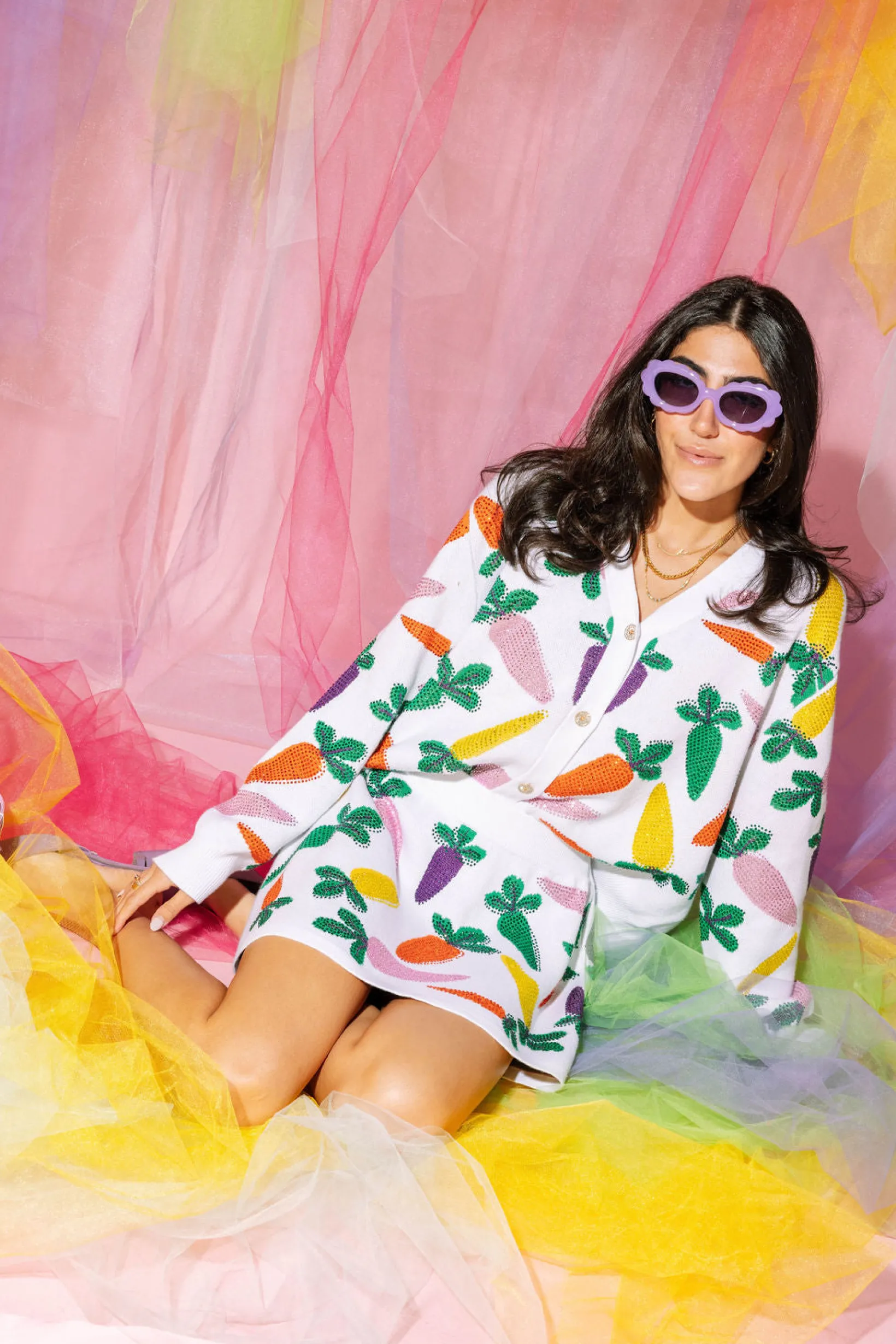 White Multi Carrot Cardigan