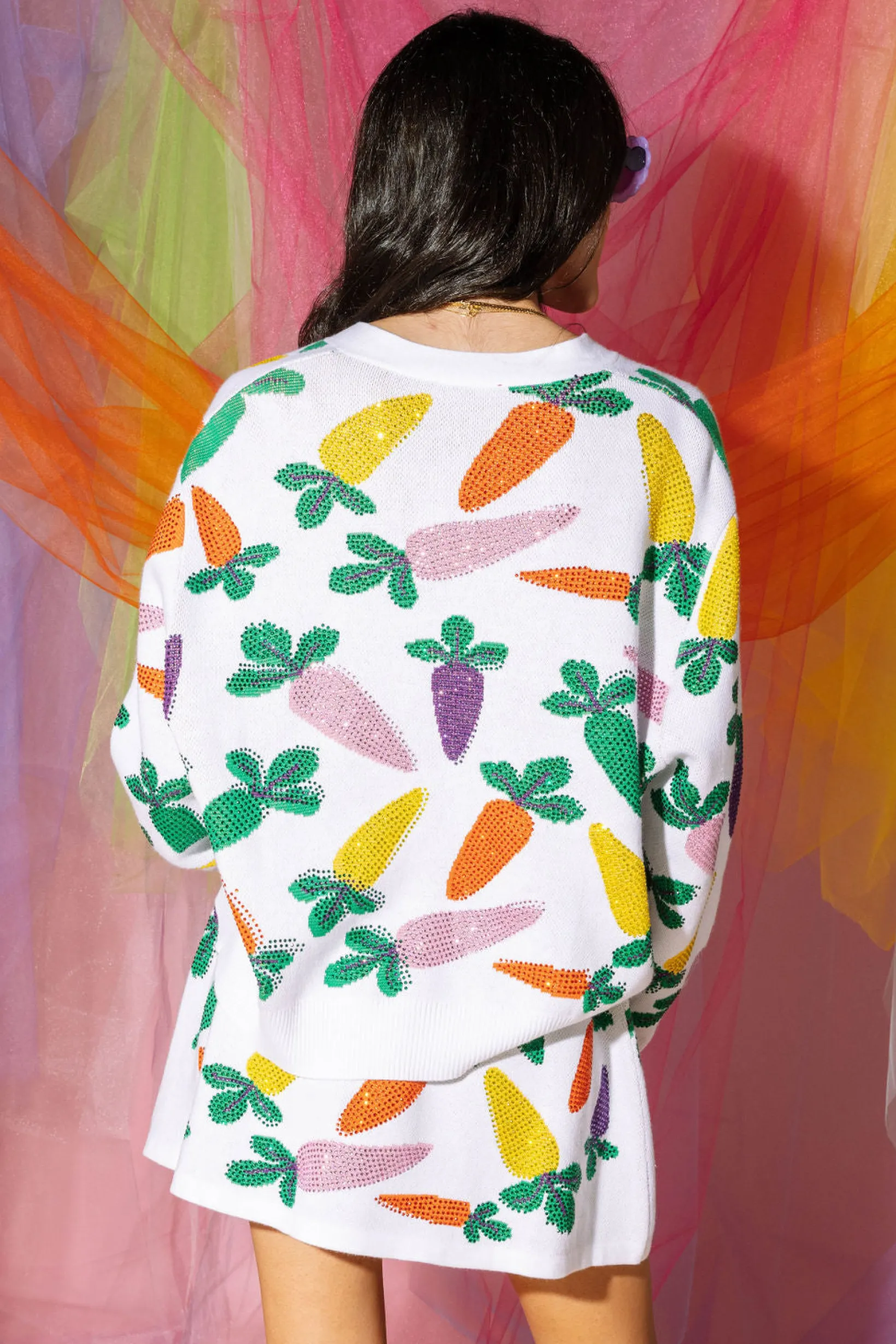 White Multi Carrot Cardigan