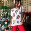 White Multi Color Ornaments Tee