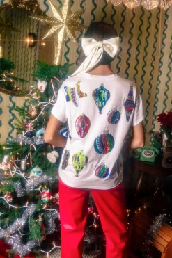 White Multi Color Ornaments Tee