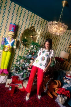 White Multi Color Ornaments Tee