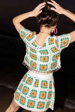 White Multi Crochet Beaded Top