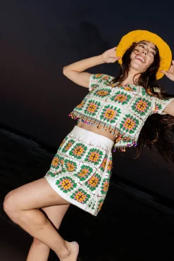 White Multi Crochet Skirt