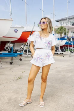 White Multi Firework Short