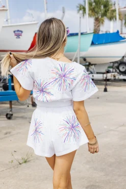 White Multi Firework Short