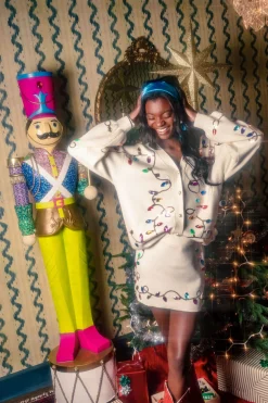 White Multi Jeweled Christmas Lights Sweater Cardigan