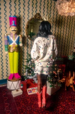 White Multi Jeweled Christmas Lights Skirt