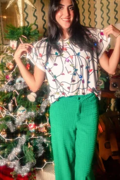 White Multi Jeweled Christmas Light Tee