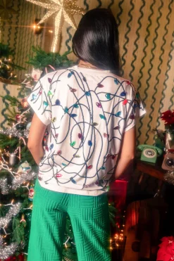 White Multi Jeweled Christmas Light Tee