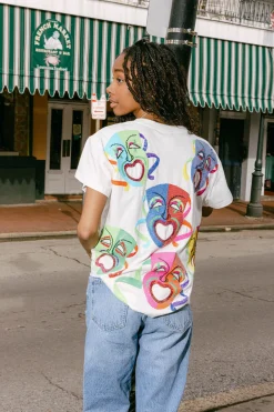 White Multi Mardi Gras Mask Tee
