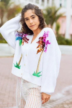 White Multi Palm Tree Cardigan
