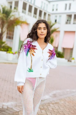 White Multi Palm Tree Cardigan