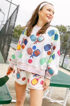 White Multi Pickleball Sweatshirt