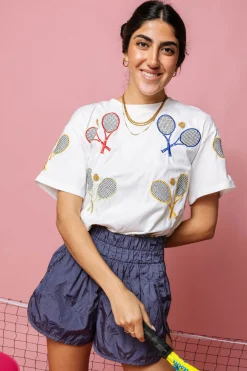 White Multi Tennis Racket Tee