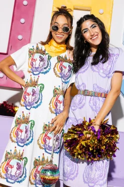 White Multi Tiger Queen Midi Tee Dress