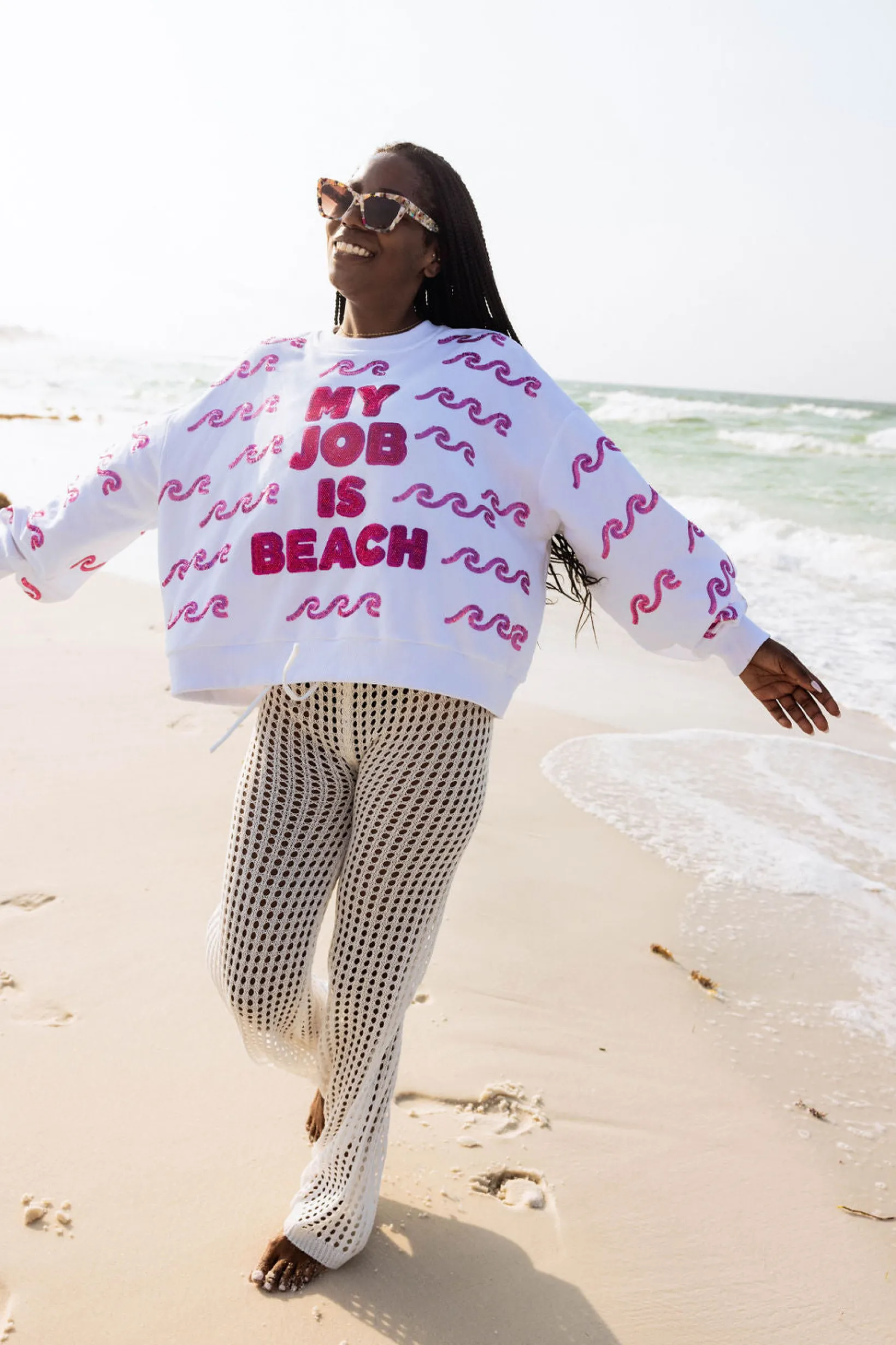White 'My Job Is Beach' Sweatshirt
