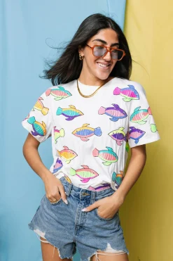 White Neon Scattered Fish Tee
