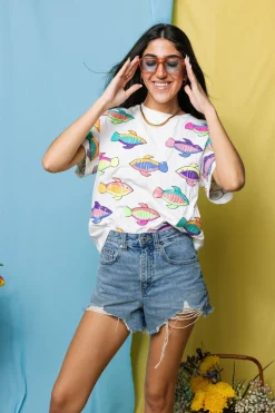 White Neon Scattered Fish Tee