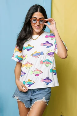 White Neon Scattered Fish Tee