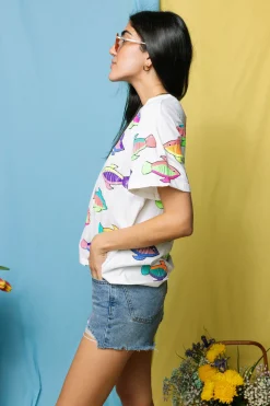 White Neon Scattered Fish Tee