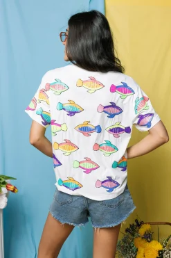 White Neon Scattered Fish Tee