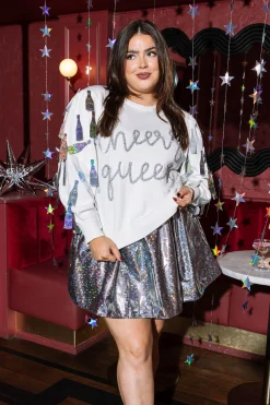 White Paillette Cheers Queen Sweater