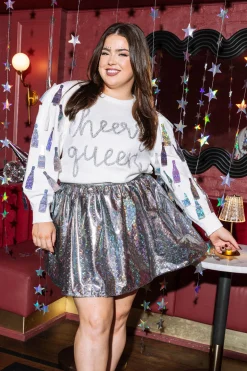 White Paillette Cheers Queen Sweater